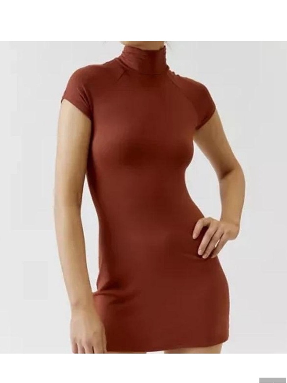 NWT Urban Outfitters Silence & Noise Mock Neck Audrey Short Sleeve Dress - Rust